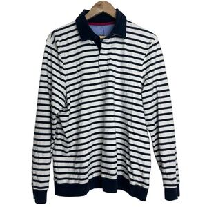 LL Bean Mens Polo Shirt Striped Long Sleeve Cotton Rugby Heritage Collegiate